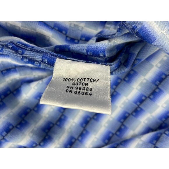 Bugatchi Uomo Men Large Button Front Shirt Blue Geometric Stripe Flip Cuff - Picture 7 of 9